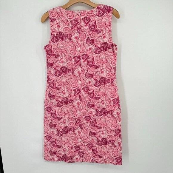 Talbots Size 10 Pink Shell Pattern Sheath Dress sleeveless cotton stretch - Picture 10 of 13